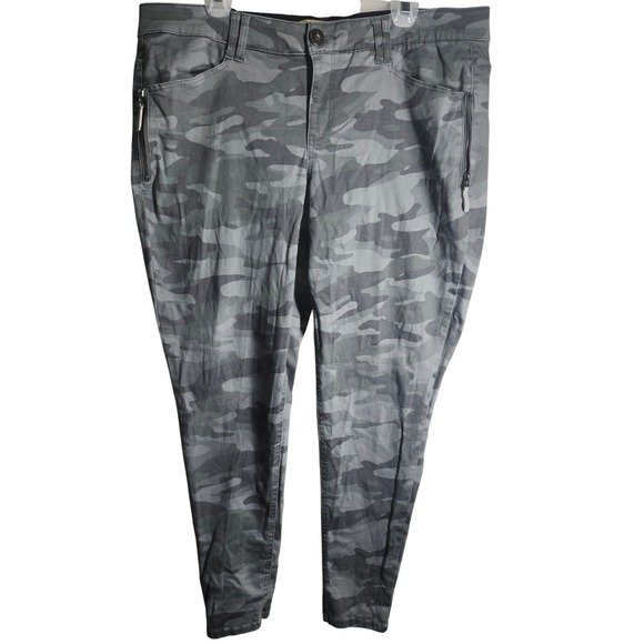 Democracy Gray Camouflage Ab Technology Zip Pocket Stretchy Pants Women's 18W - Picture 1 of 9